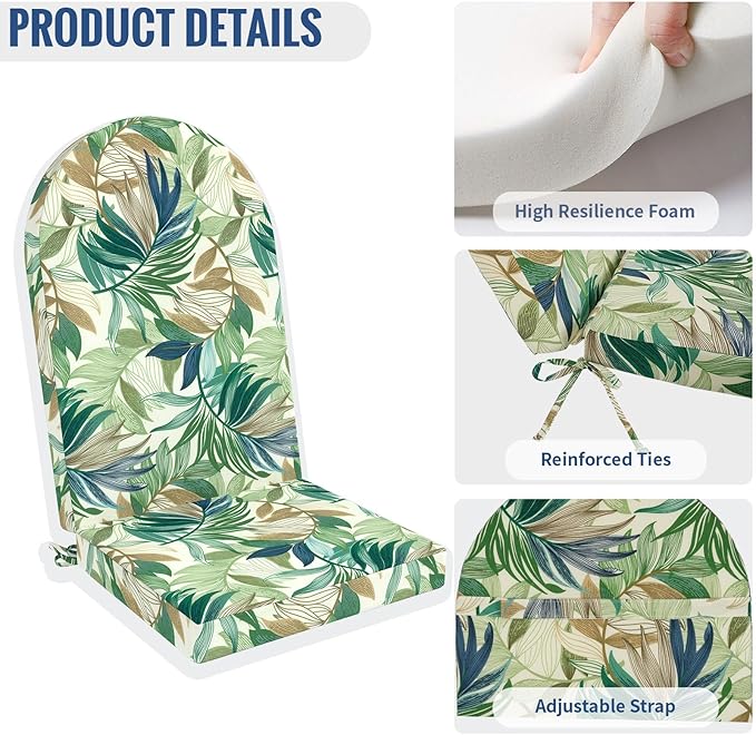 Outdoor Foam Adirondack Cushion, Water Repellent Foam Cushion for Adirondack Chairs Patio Furniture, 44 x 19 Inch, Lush Leaf Green