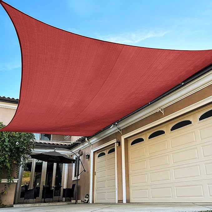 Sun Shade Sail Canopy, Patio Shade Cloth Outdoor Cover - Sunshade Fabric Awning Shelter for Pergola Backyard Garden Carport (Red, 8' x 14' Rectangle)