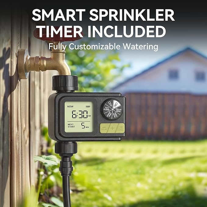 Lineware Raised Garden Bed with Sprinkler Timer and Self-Watering System, 8x3x1 ft Elevated Planter Boxes Outdoor with Mesh Cover, Oval Raised Beds for,Vegetables,Flowers, Backyard, Patio