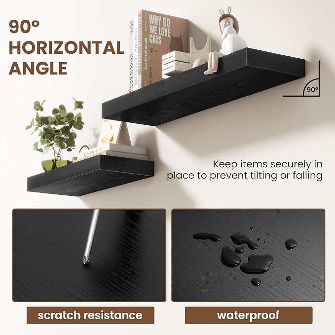 Acovy 40 Inch Floating Shelves for Wall 2 Pack, 40" Wall Shelves for Books, Storage, Decor, Wall Mounted Floating Shelf with Invisible Brackets for Kitchen, Living Room, Black
