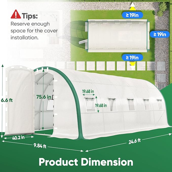 Quictent 25x10x6.6 FT Premium Greenhouse for Outdoors with 2 Door Frames, Reinforced Top Structure & Cover, Large Heavy Duty Walk-in Tunnel Hoop Green House for Garden Backyard Flower Winter, White