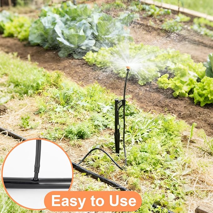 12 Sets 360°Drip Micro Spray Emitters with Sprinkler Stake, Drip Sprinkler Heads with Adjustable Riser 1/4" Irrigation Tubing and Barbed Coupler,Micro Sprinkler Assembly for Garden Irrigation System