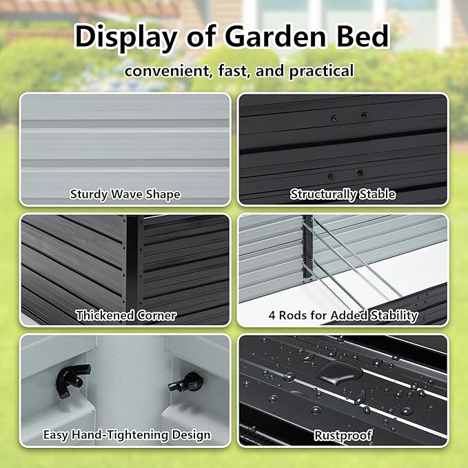 Thanaddo Galvanized Raised Garden Bed 8x4x2ft Outdoor Planter Box Galvanized Steel Garden Bed Kit for Vegetables, Flowers, Herbs and Succulents Black