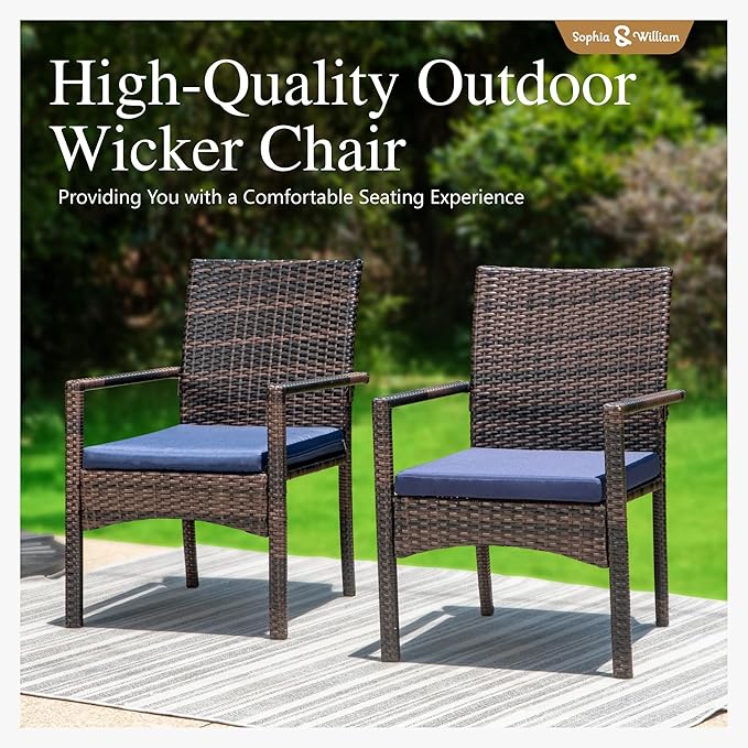Sophia & William Patio Chairs Set of 8, 8 Pcs Lightweight Rattan Outdoor Dining Chairs, All-Weather Wicker Dining Chairs with Comfortable Seating