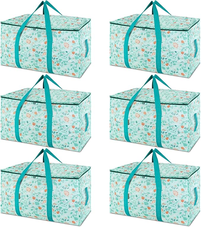BALEINE 6-Pack Oversized Moving Bags with Reinforced Handles, Heavy-Duty Storage Tote for Clothes, Moving Supplies (Spring Stroll, 6-Pack)