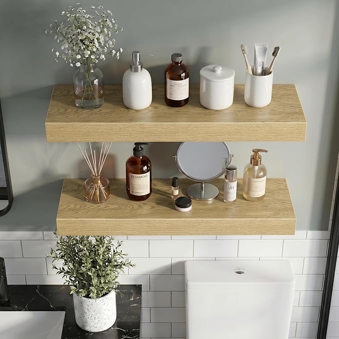Vivelove 30 Inch Floating Shelves Wall Mounted for Display, 6.5 Deep Duty Shelves with Invisible Brackets for Living Room,Bedroom,Kitchen, Bathroom Storage & Decor,30" Wx6.5 Dx1.4 H - Oak