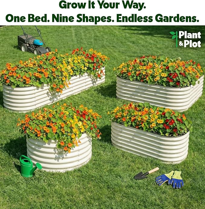 9-in-1 Galvanized Steel Raised Garden Bed // 8×2×1.5 ft Modular Planter for Gardening, Vegetables, Flowers // 18" Tall Metal Raised Garden Beds Outdoor (White) // Patented Design Planter Box