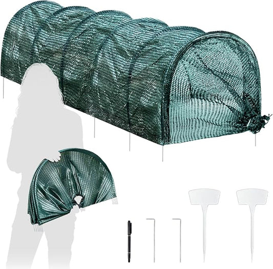 Foldable Garden Tunnel Sun Shade Hoop Cover,9.8×1.5 FT Portable Shade Cloth with Built-in Hoops Plant Cover,Ready-to-Use Garden Bed Shade Cover Netting for Vegetables,Fruits