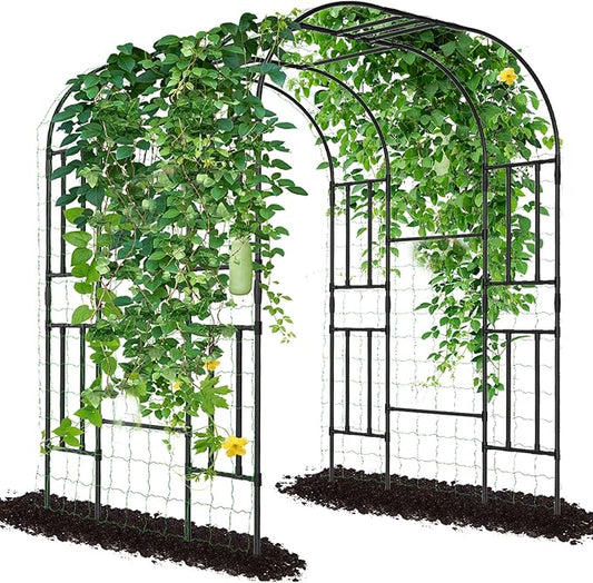 Tall Garden Arch Trellis for Climbing Plants, 87in Tall Metal Plant Support Trellis Archway for Climbing Plant Vegetables Cucumber, Outdoor Yard Lawn Garden Arch Tunnel Trellis