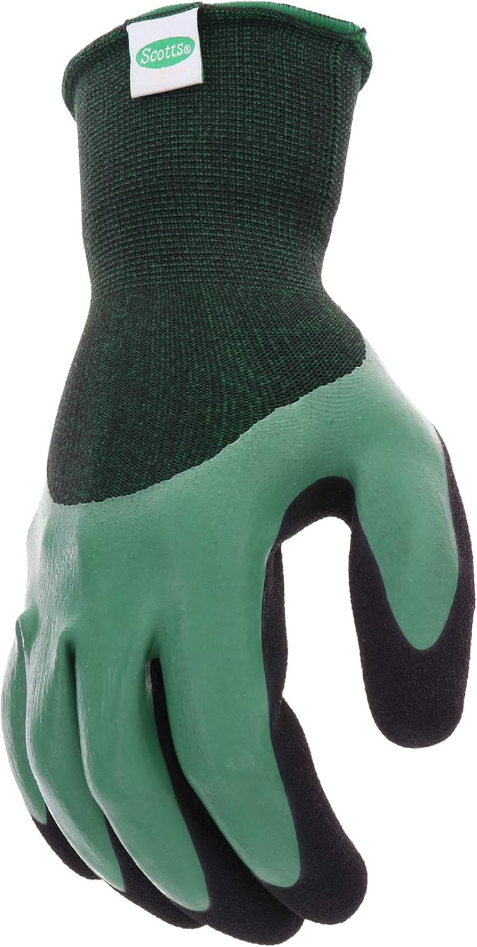West Chester Scotts Men's Doubled Dipped Latex Work Gloves, Water Resistant, Excellent Grip, Abrasion Resistant, Green/Black, Large, (SC30602/L)