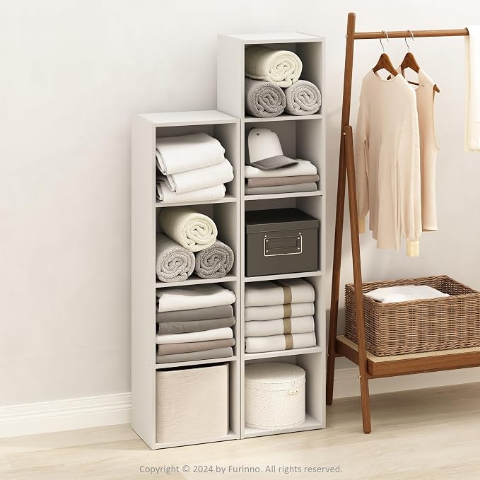 Furinno Reed Closet Organizers and Storage, 5-Tier Closet Organizer, Open Shelf Closet Storage, for Wardrobe, Bedroom, Living Room, White