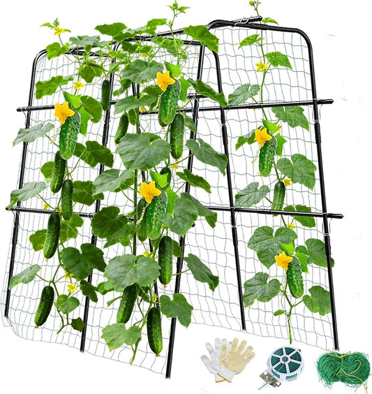 Cucumber Trellis for Raised Bed and Garden, 47" H x 47" W U-Shaped Metal Garden Trellis for Climbing Plants with Nylon Netting, Vegetable Support Frame