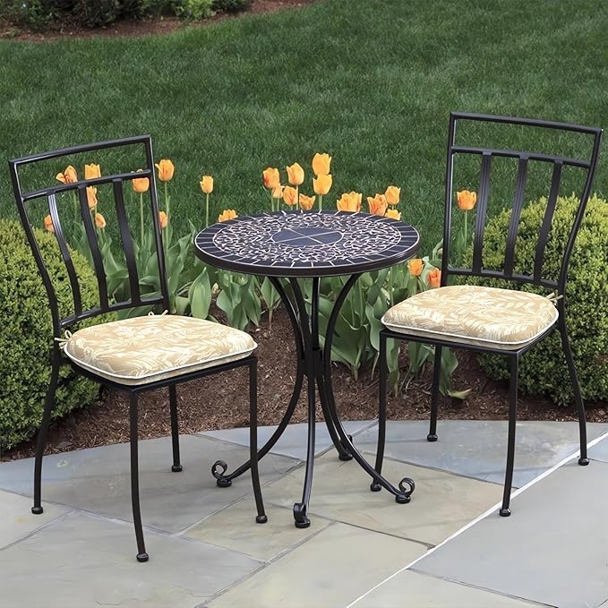DYTXIII Set of 2 Outdoor Chair Cushions with Ties, Water Repellent Patio Chair Pads 17"x 16" for Outdoor Furniture, Round Corner Seat Cushions for Garden Yard Kitchen Tropical Leaf Oat