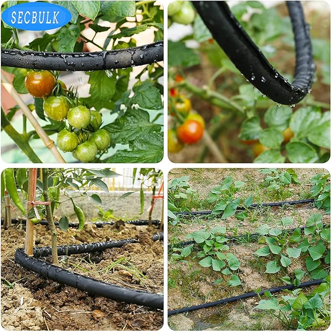 Secbulk 2025 Flat Soaker Hose 200 ft for Garden, 200' (50ft x 4) Linkable Drip Hose Diy Garden Irrigation System Saving 80% Water, Dual-layer Leak-free Design Water Hose with Holes