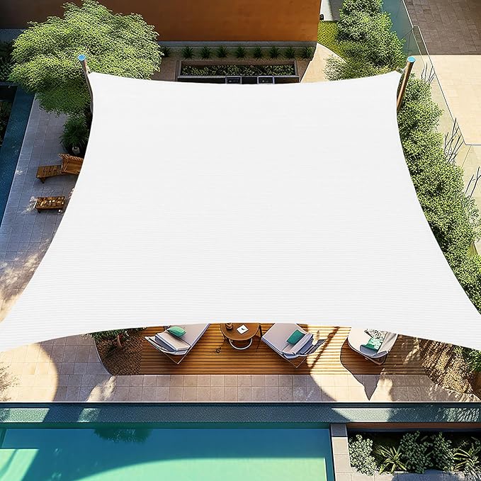 Shade&Beyond Custom 10'x10' Sun Shade Sail Canopy Square UV Block Breathable Curved Sunshade for Backyard Yard Deck Outdoor Facility and Activities, White (We Make Custom Size)
