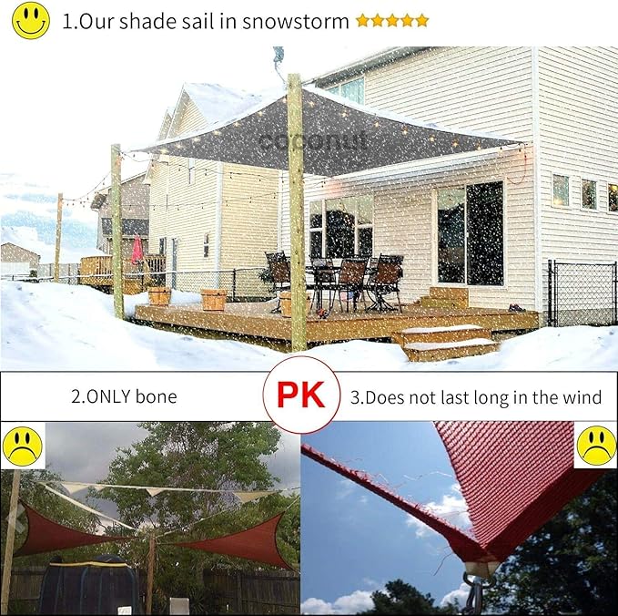 Sun Shade Sail Canopy, Patio Shade Cloth Outdoor Cover - Sunshade Fabric Awning Shelter for Pergola Backyard Garden Carport (Grey, 16' x 16' Rectangle)