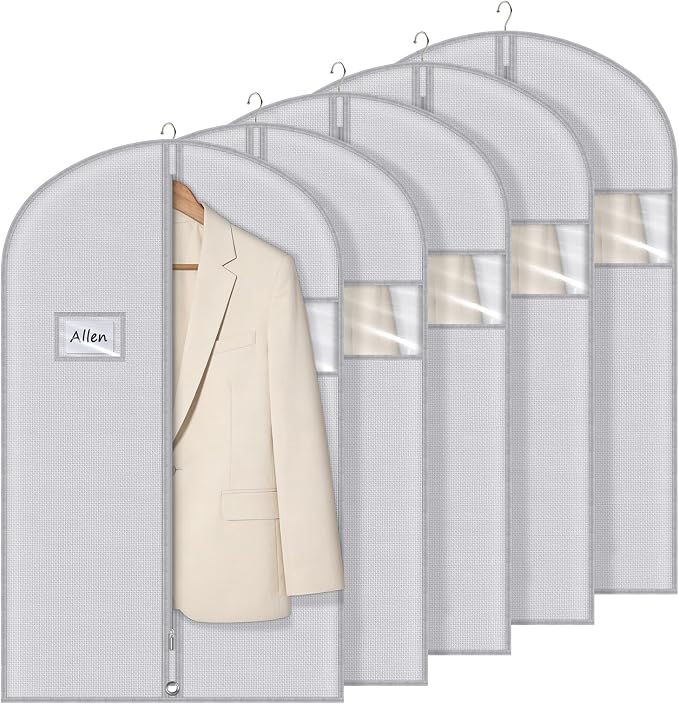 Syeeiex 40 Inch Suit Bag, Garment Bags for Storage Suits, 5 Pack, Grey