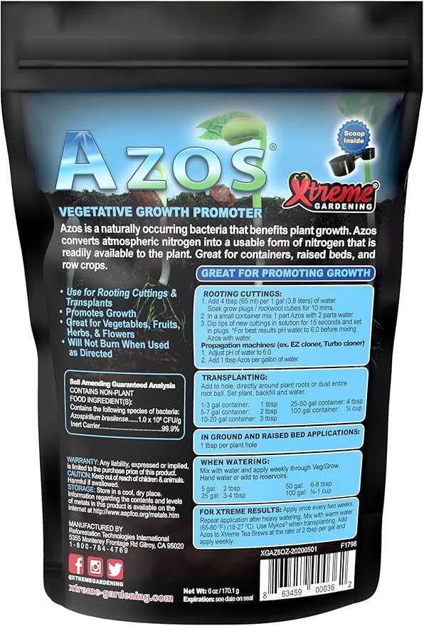 Xtreme Gardening AZOS 6 oz – Beneficial Nitrogen-Fixing Bacteria for Plants & Trees – Natural Root Stimulator & Growth Promoter for Cloning, Seedlings & Transplants