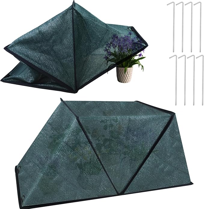 2 Pack Foldable Plant Shade Tent, No Install Raised Garden Bed Sun Shade Cover with Stakes UV Resistant Summer Plant Protector Garden Sun Shade Cloth Net Crop Cages for Outdoor Plants, 32"x13"x14"