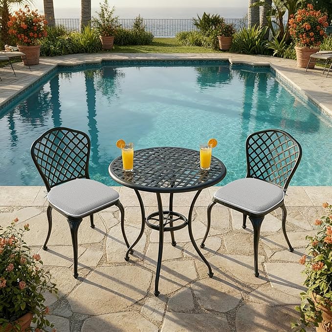 DYTXIII Set of 2 Outdoor Chair Cushions with Ties,Water Repellent Patio Chair Pads 17"x 16" for Outdoor Furniture,Round Corner Seat Cushions for Garden Yard Kitchen Stripe Gray