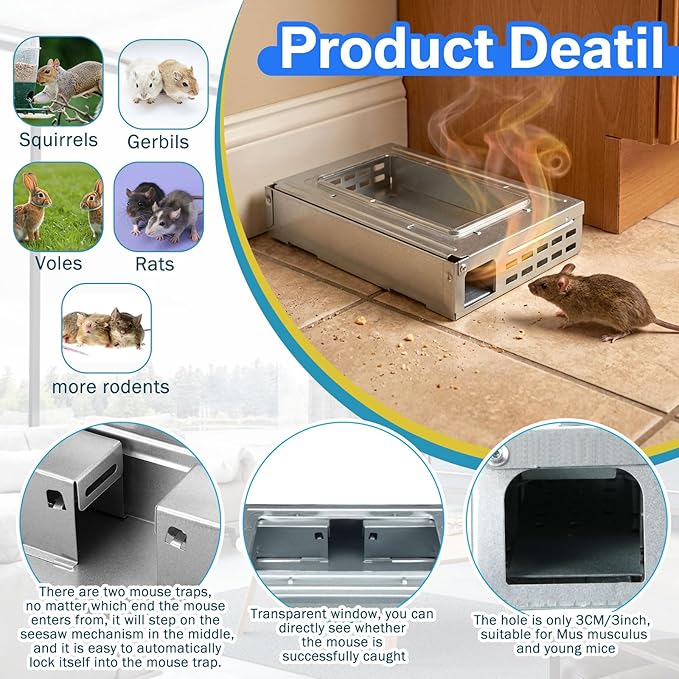 8 Packs Multi Catch Mouse Trap Clear Top Mice Trap Rodent Humanized Silver Rat Traps for Indoor Outdoor Rat Control Pet and Security