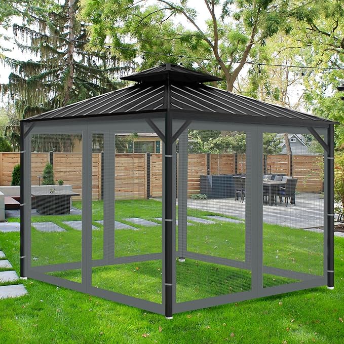 Gazebo Universal Replacement Mosquito Netting, 8' x 8' Outdoor Mesh Netting Screen 4-Panel Sidewall with Zipper for Patio Canopy Garden Porch Pergolas and Backyard, Gray(Mosquito Net Only)