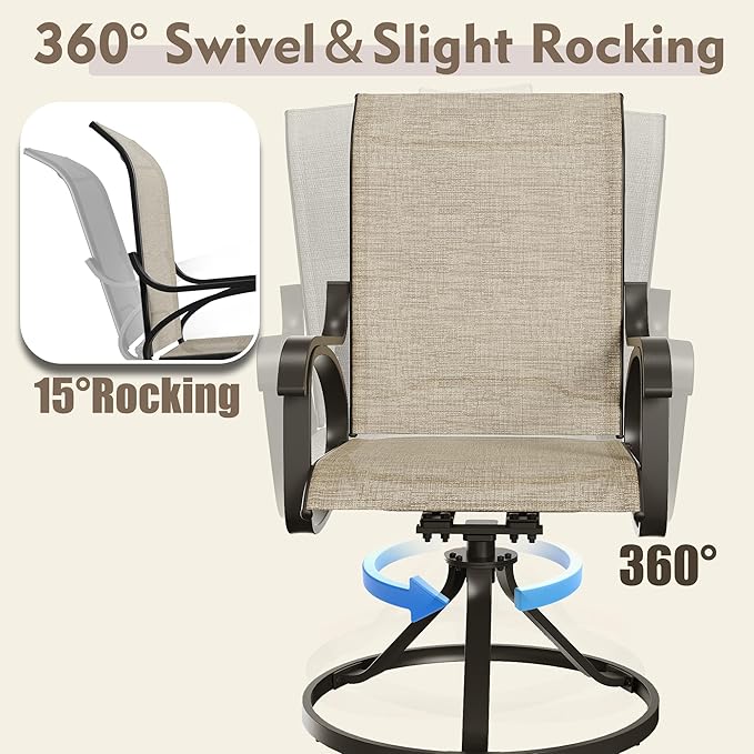 Patio Swivel Chairs Set of 6, All Weather Outdoor Rocking Chair with Textilene Breathable Back, Metal Frame, Patio Dining Chair for Backyard, Garde, Porch and Deck (6, Dark Brown)