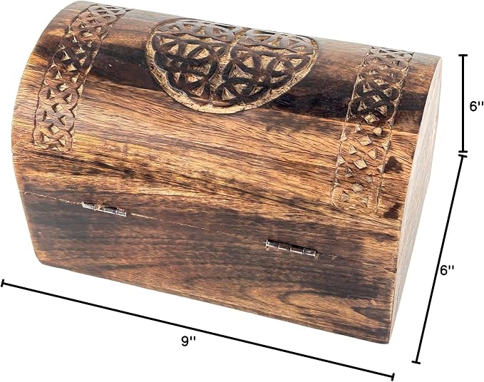 Premium Handmade Wooden Treasure Chest Decorative Trunk for Keepsakes Semicircular Curved Floral Jewellery Box Trinket Box Ladies Jewellery Storage Case Handcrafted Home Decor (Celtic Brown)