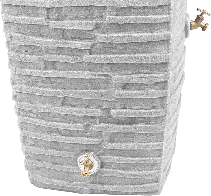 Good Ideas Impressions Riverwalk 50 Gallon Faux Slate Surface Dual Spigot Rain Barrel with 2 Brass Spigots and Screen, Light Granite (2 Pack)