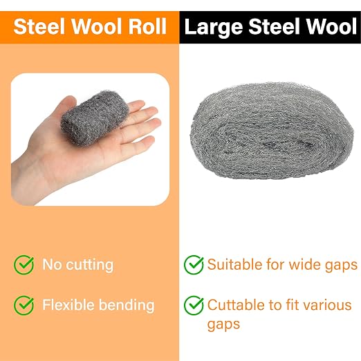 Alabrocon Bulk Steel Wool Roll Kit, Steel Wool 0000 15PCS, 15 Pack × 1.6FT | Gap Blocker, 0000 Steel Wool Keep Mice Away from Holes, Siding, Pipeline, Vents in Garden, House, Garage