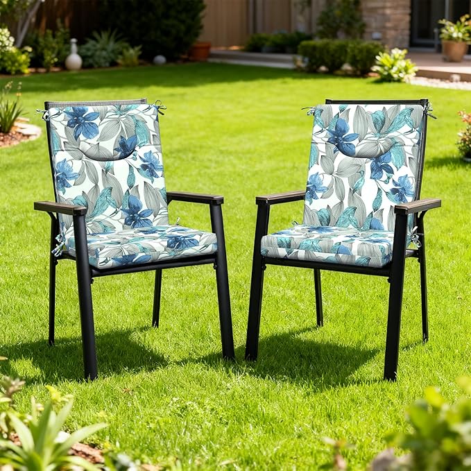 DYTXIII Outdoor High Back Chair Cushions Set of 2, 44x20 in Water Repellent Patio Seat Cushions with Elastic Sponge, All Weather Cushions for Rocking, Dining, Patio Furniture - Clemens Noir Blue