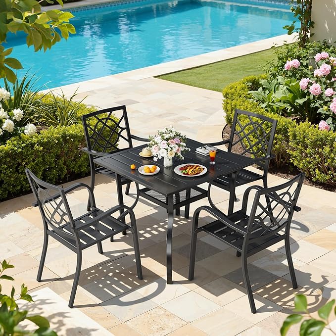 Oakcloud 37" x 37" Patio Dining Table, Outdoor Metal Square Table Patio Furniture Classic Black Table with 1.57" Umbrella Hole, for Garden Backyard Poolside Deck