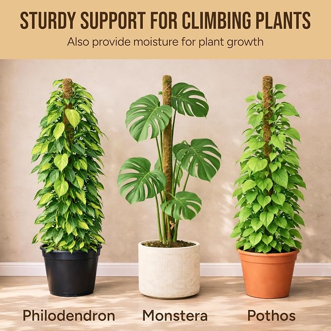 Moss Pole Monstera Plant Support, 2 Pack 48in Bendable Indoor Plant Stakes | Bendable Plant Stakes