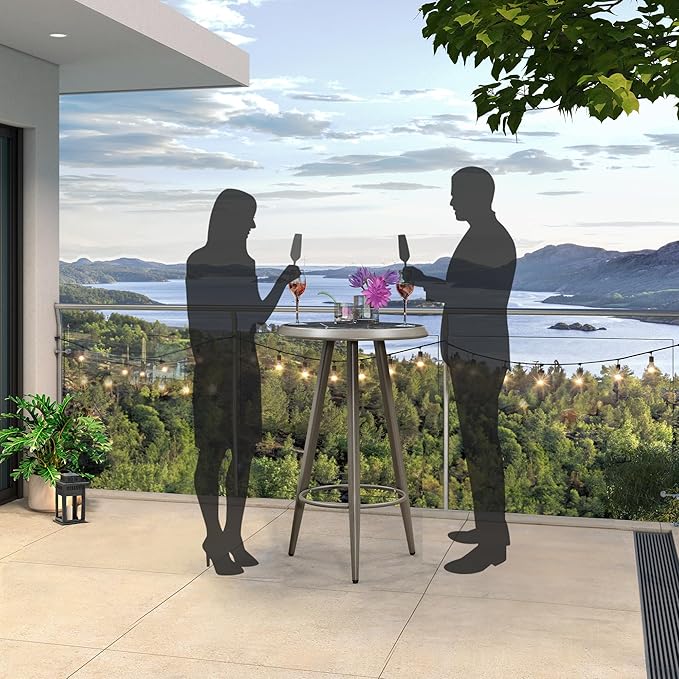 PURPLE LEAF Outdoor Round Bar Table Patio Height Pub Bistro Table Kitchen Bar for Balcony Grey