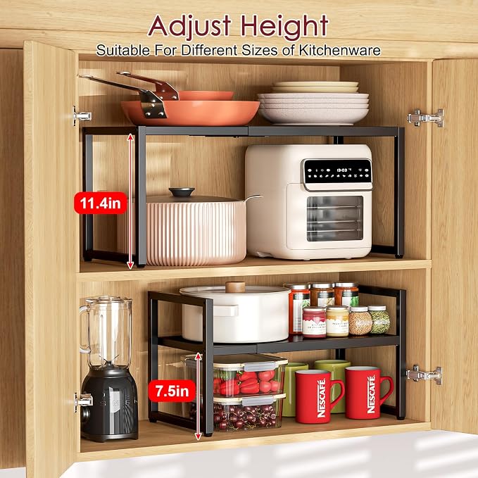 2 Pack Expandable Storage Shelves,100LBS Heavy Duty Metal Shelving Units