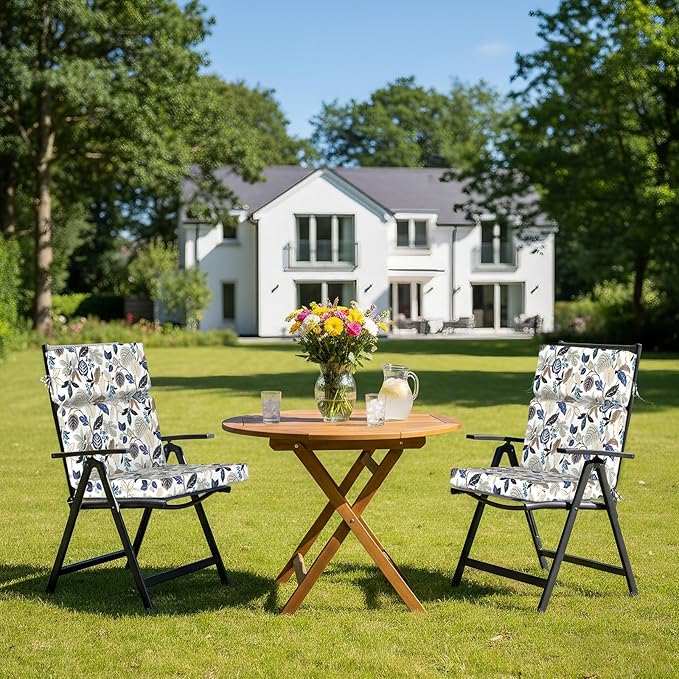 DYTXIII Outdoor High Back Chair Cushions Set of 2, 44"x22" Water Repellent Patio Seat Cushions with Elastic Sponge, All Weather Chair Pads for Rocking, Dining Chairs, Patio Furniture - Leaves Beige