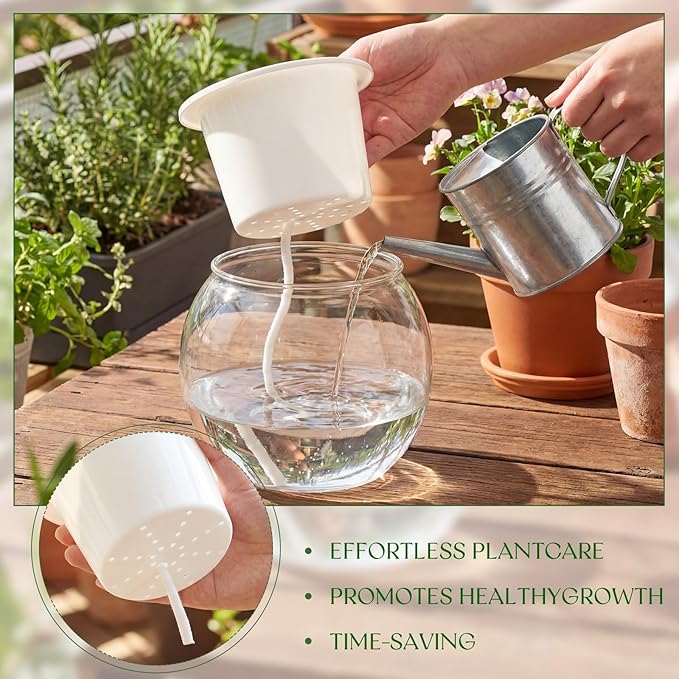 4 Pcs Self Watering Pots for Indoor Plants with Drainage Holes 6 Inch Clear African Violet Pots Pet Automatic-Watering Planter with Wick Rope for Windowsill Gardens Herb Orchid