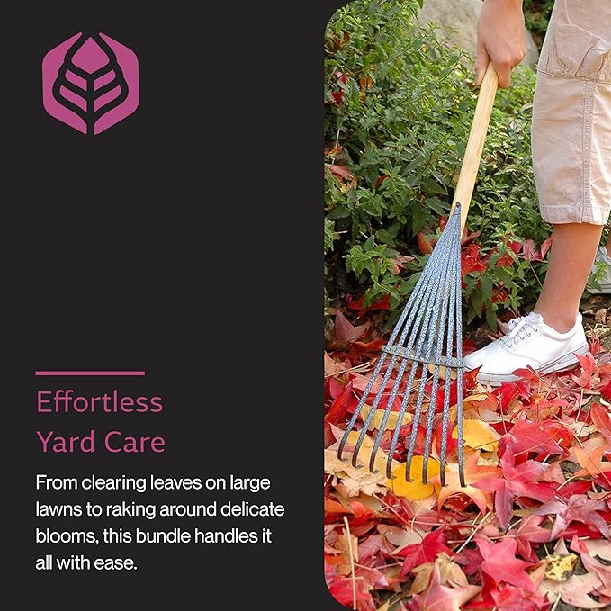 Yard Butler ILT-208 World’s Greatest Rake Set Garden Rake for Lawncare - Convenient Garden Cleaning Accessory - Lightweight Handle - Steel Tines - Easy to Maneuver