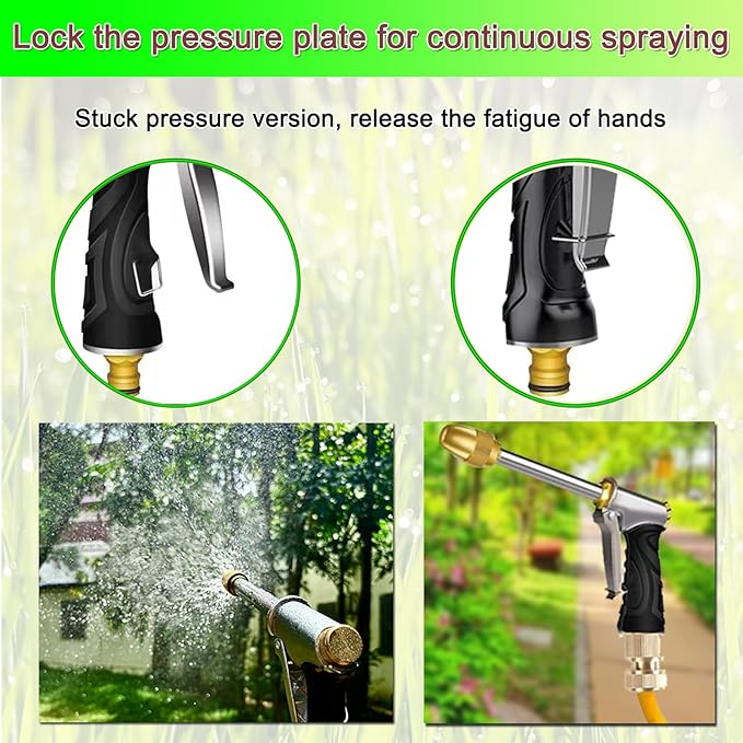 Heavy garden hose nozzle - adjustable spray mode high-pressure rotary spray gun, brass nozzle, anti slip grip and quick connector, suitable for lawn, plants, car washing, pets
