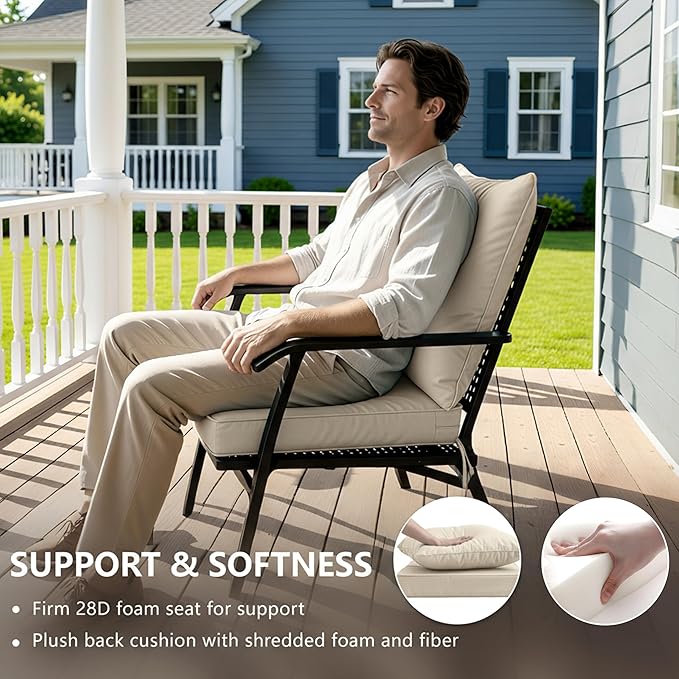 24x24 Inch Outdoor Chair Cushions Set of 4, Patio Furniture Cushions - Removable Cover, Water-Repellent, Fade-Resistant, Non-Slip Bottom & Straps, Replacement for Deep Seat Sofa & Couch - Cream
