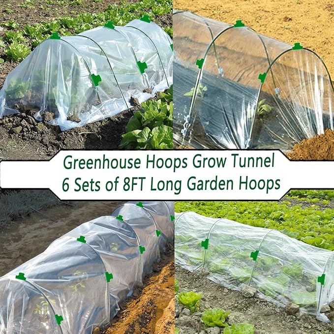 Greenhouse Hoops Grow Tunnel, 8FT Long Garden Hoops, 36pcs DIY Width Plastic Coated Fiberglass Garden Tunnel for Raised Beds, Rust-Free Garden Tunnel for Garden Fabric