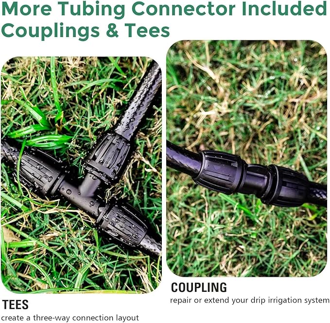 Maotong 40 FT 1/2 inch Drip Irrigation Tubing Main Line Hose Tube for Garden Irrigation System (Includes 1/2" Straight Connector and 3-Way Connector)