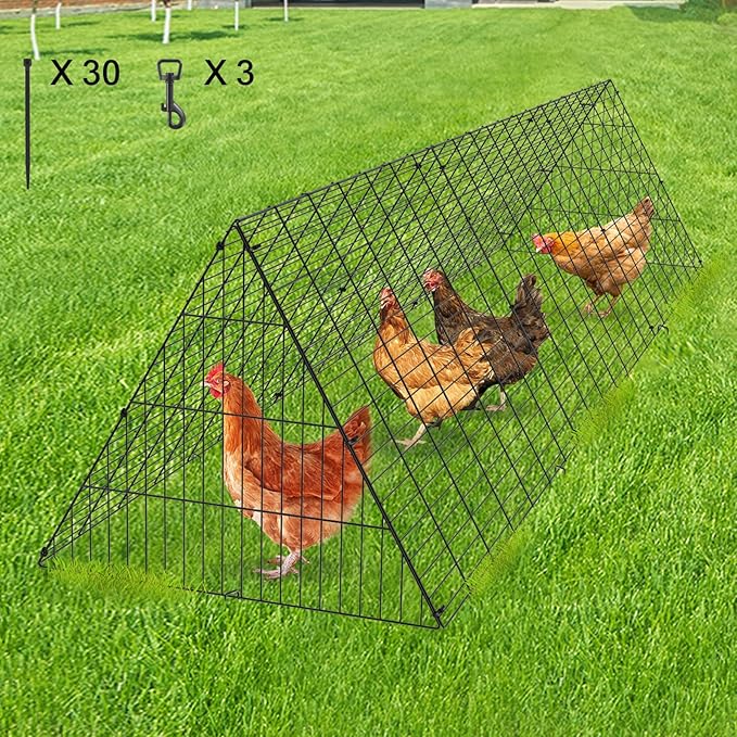 VEVOR Chicken Tunnels for Yard, Metal Poultry Playpen for Outside with Waterproof Cover & Corner Frames, 118.1 x 28 x 24.2 inch (LxWxH), Easy to Setup, Also Widely Used for Ducks, Rabbits, Geese Coop
