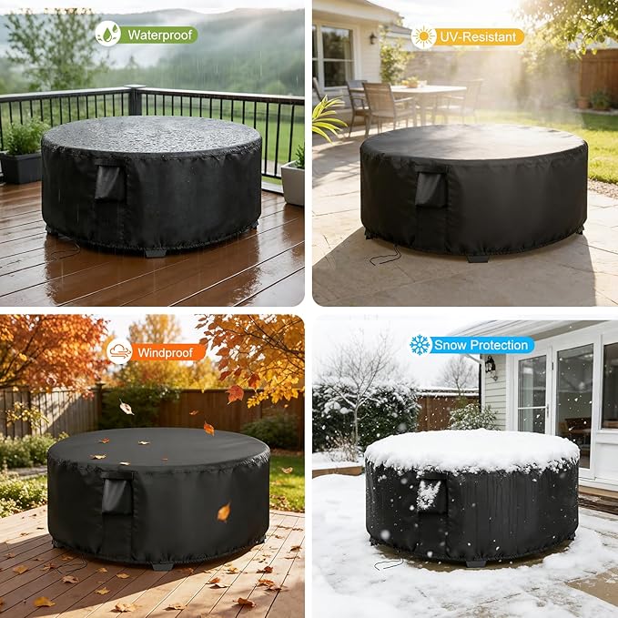 Patio Furniture Covers Round, 36 Inch Outdoor Dinner Table Cover Waterproof, Round Patio Coffee Table Cover for All Weather Resistant - 36 x 18 Inch