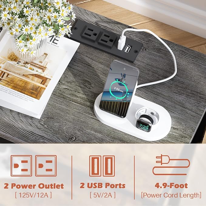 SUPERJARE Nightstand Set of 2 with Charging Station, USB-C Port, End Tables