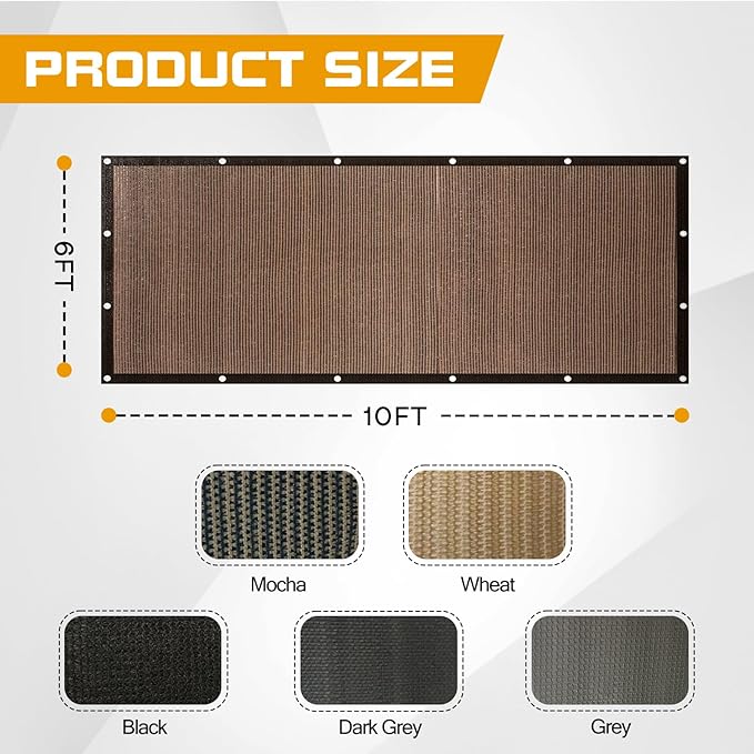 6'x 10' Sun Shade Cloth, Mocha Outdoor Pergola Shade Cover with Grommets, 90% UV Block Privacy Screen for Patio, Garden, Backyard
