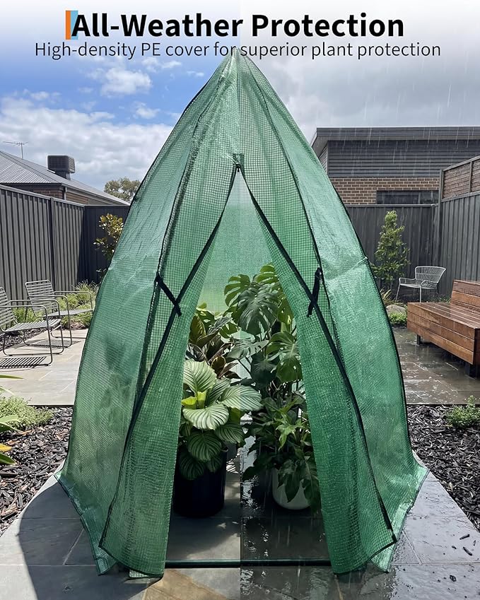 Garvee Mini Greenhouse, 54"x54"x71" Small Greenhouse for Outdoors, PE Cover with Roll-Up Zipper Door and Mesh Window, Portable Garden Greenhouse for Vegetables Flowers Herbs