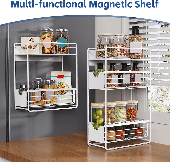 3 Tier Magnetic Shelves for Washing Machine with Pull Out Metal Drawer