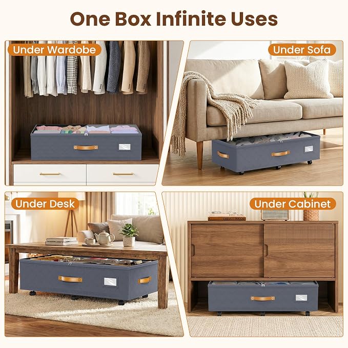 Budding Joy 80L 2 Pack Adjustable Under Bed Storage Containers with Wheels