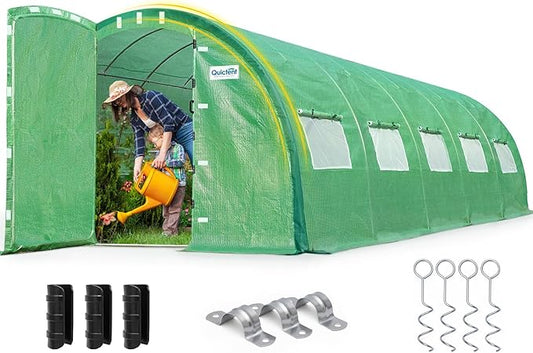 Quictent 25x10x6.6 FT Premium Greenhouse for Outdoors with 2 Door Frames, Reinforced Top Structure & Cover, Large Heavy Duty Walk-in Tunnel Hoop Green House for Garden Backyard Flower Winter, Green